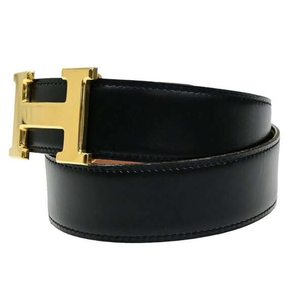 HERMES H Logo Constance Reversible Buckle Belt Leather #65 Black Brown 89YH155 - Picture 4 of 13